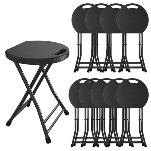 Folding Stool, 18 Inch Foldable Stool with Handle & Steel Frame, Pack of 10 Folding Bar Stools, 440lbs Sturdy Foldable Lightweight Metal Chair for Camping, Indoor and Outdoor, Black - color: Black, size: Pack of 10