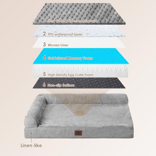 EHEYCIGA Extra Large Dog Bed Othorpedic 44x32x6.5, Memory Foam XL Dog Bed with Washable Removable Cover, Waterproof Pet Sofa Couch XLarge Size Dogs with Nonskid Bottom, Grey - color: Grey, size: 44.0"L x 32.0"W x 6.5"Th