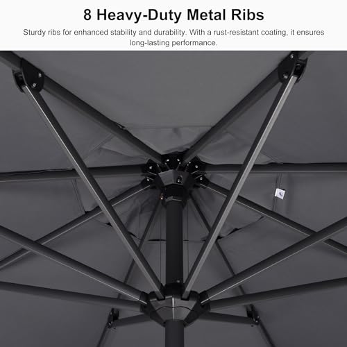 PURPLE LEAF 11' Round Patio Umbrella Outdoor Table Umbrella Aluminum Frame Market Umbrella Sun Umbrella with 8 Sturdy Ribs for Garden Deck Lawn & Pool Light Gray - color: Light Gray, size: 11 ft
