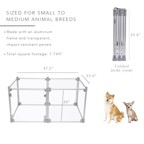 Front Row Foldable Dog Playpen – Durable and Portable Puppy Playpen for Exercise, Rest & Play – Clear Fence Panels with Aluminum Rods and Crate for Dogs and Other Small Pets (Silver, 6-Panel) - color: Silver