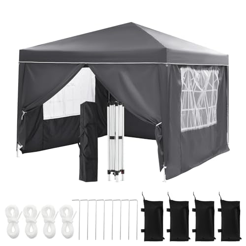 10x10 Pop Up Canopy with 4 Sidewalls, Outdoor Portable Instant Canopy Tent, Waterproof Pop Up Tent, Versatile Gazebo for Camping, Outdoor Parties, Backyard,Beach Activities,Grey - color: Gray