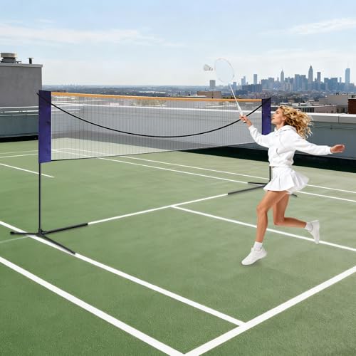 20 ft Portable Badminton Net & Adjustable Sports Net, Multi-Sport Net with Height Adjustment, Foldable Volleyball Tennis Net Set for Indoor Outdoor Court Backyard and Beach Games