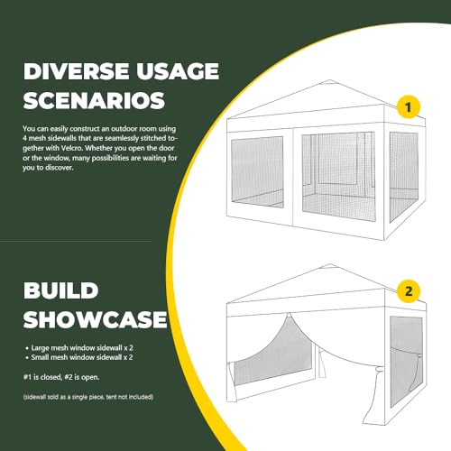 Mesh Sidewall for 10x10 Pop Up Canopy - Straight Leg, Commercial Grade White Mesh Walls with Window and Door, 1 Pack Canopy Sidewall Only, White - color: White-Window&Door