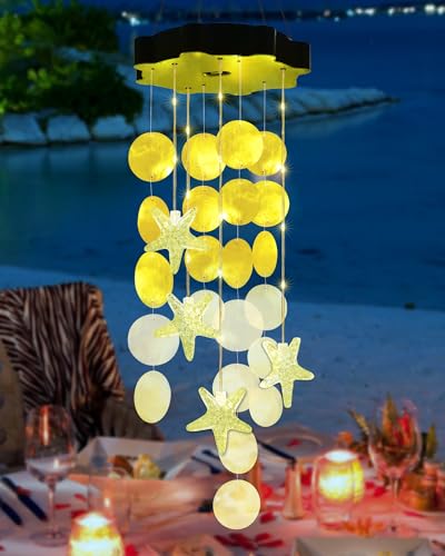 Solar Shell Gift for Mom Grandma Girls, Yellow Solar Wind Chimes for Outside, Outdoor Decorative Mobile Lights for Garden, Yard, Patio, Window, Party, Outdoor Decorations(Warm White) - color: Yellow