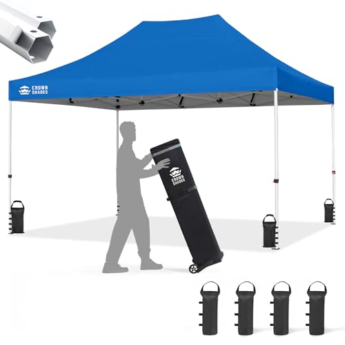 CROWN SHADES 10x15 Pop Up Canopy Tent, Thicken Frame Commercial Heavy Duty Tent, 8 Stakes & 4 Sandbags & 4 Ropes, Outdoor Canopies for Events, Parties,Blue - color: Blue, size: 10x15