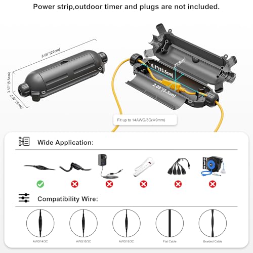 iwillink IP65 Outdoor Extension Cord Safety Cover with Waterproof Cap Cover 3 Pack, Weatherproof Power Cord Cover to Protect Outdoor Outlet, Plug, Christmas Holiday Decoration Light, Black