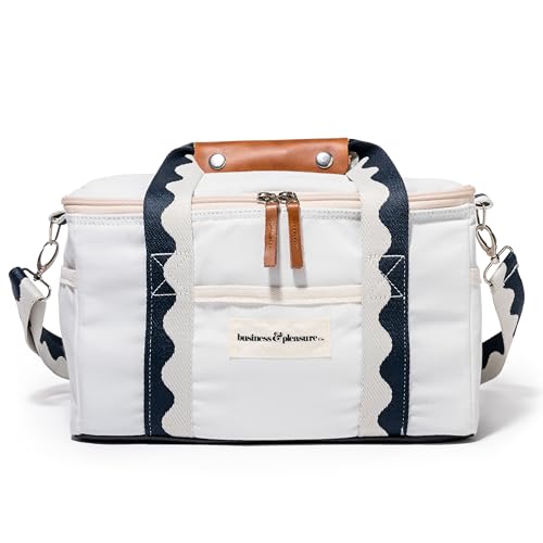 Business & Pleasure Co. Premium Cooler Bag - 14L Vintage Lunch Bag for Beach Days & Picnics - Insulated Leakproof Lining - Rivie White - color: Rivie White
