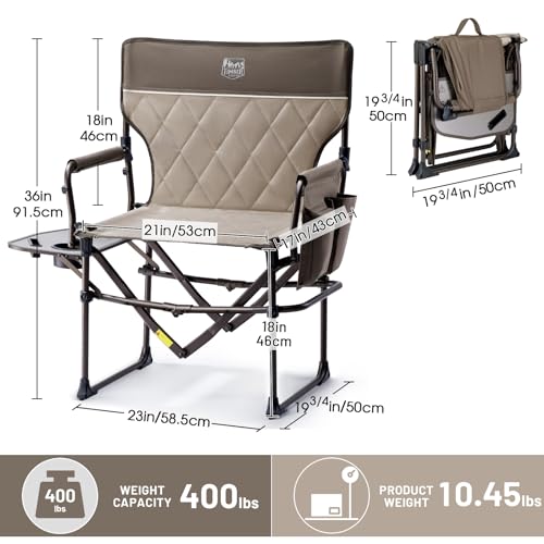Timber Ridge Aluminum Camping Directors Chair with Side Table Pocket, Portable Folding Chair, Heavy Duty Lawn Chair for Fishing Trip Picnic Concert Outdoor 400lbs, Tan - color: Tan, style: Standard