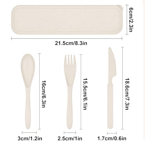 3-in-1 Portable Cutlery Set with Case – Reusable Camping Utensils – Travel Fork, Knife, Spoon Set for Camping, Picnic, Beige - color: Beige