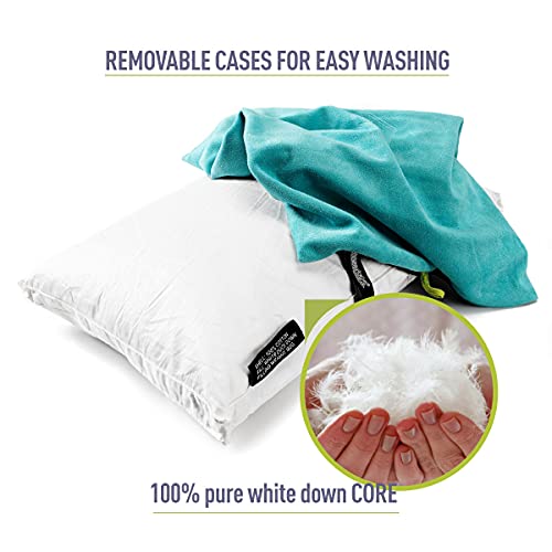 ZOOOBELIVES Down Filled Camping Pillow for Travel, Washable Soft Cover, Small Camp Cushion for Neck & Lumbar Support On-The-Go, Ultralight & Compressible for Hiking Backpacking - AlpliveS2046 - color: Blue Radiance