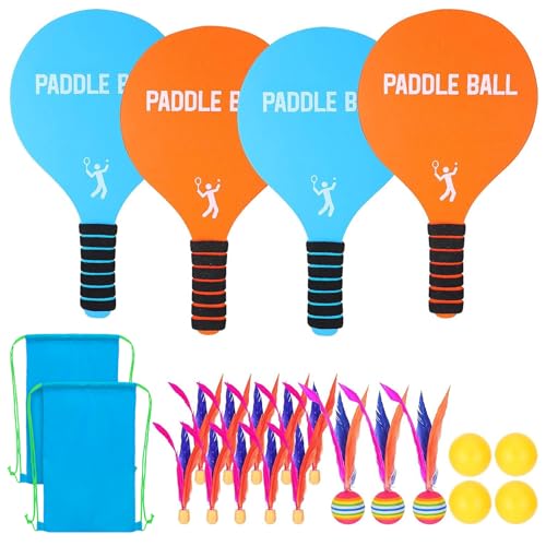 2 Sets Beach Games Toy Paddle Ball Set - Funny Paddleball Rackets Game, Outdoor Sports Toys for Kids Adults Family Games Yard Lawn Party Supplies, Blue Orange, Medium - color: Blue, Orange, size: Medium