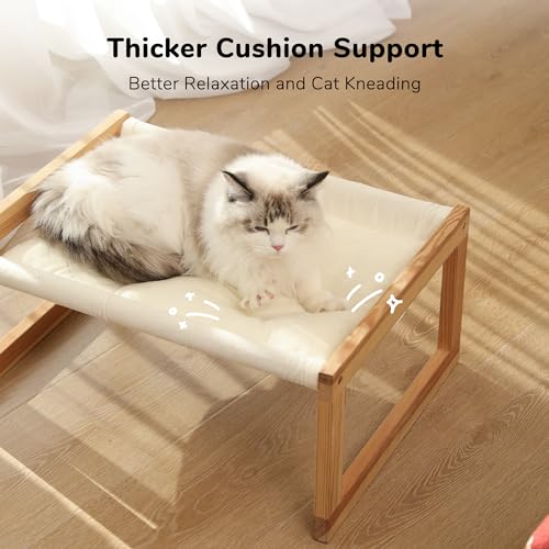 FUKUMARU Cat Bed Hammock, Cozy Velvet Cat Couch for Indoor Cats, Raised Wooden Cats Perch, 21 Inch Pet Sofa, Outdoor Dog Beds, Suitable for Puppy, Bunny and Small Animal, White - color: White