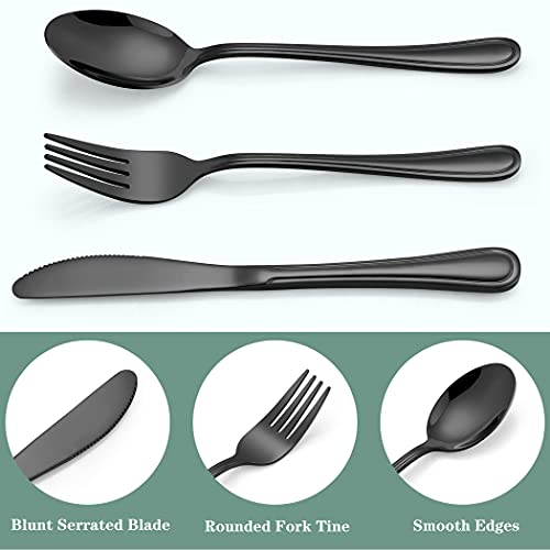 LIANYU 12-Piece Black Kids Silverware Set, Stainless Steel Toddler Utensils Flatware Set, Child Cutlery Tableware for 4, Include knife Fork Spoon, Mirror Finished, Dishwasher Safe - color: Black