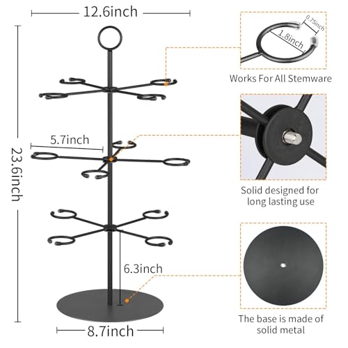 Cocktail Tree Stand for Parties Brunch,3 Tiers 12 Holders Drink tower Wine Glass Holder Stand,Champagne Tower Martinis Tree,Wine Glasses Display Margarita tower Drink stand for Mimosa Bar Party Bridal - color: Black, size: 24"x 13"-12 Holders