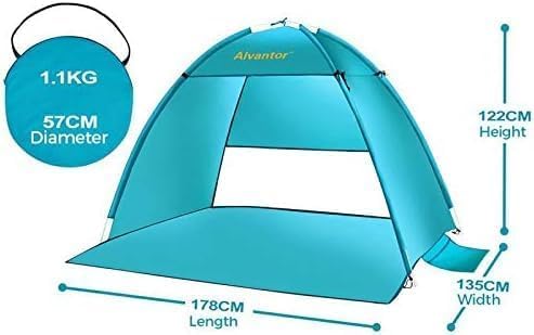 Alvantor® Beach Tent Beach Umbrella Outdoor Sun Shelter Cabana Automatic Instant Pop-Up UPF 50+ Portable Beach Shade Camping Fishing Hiking Canopy Easy Set Up Light Weight Windproof for 2-3 Person - color: Teal, size: 79"x53"x47"