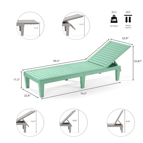 Nestl Sun Tanning Chair - Sage Green Chaise Lounge Chair Outdoor, Lightweight Pool Lounge Chairs Set of 2, Adjustable 5-Position Reclining Lawn Chair, Waterproof Beach Outdoor Lounge Chairs - color: 5 - Sage Green, size: Set of 2