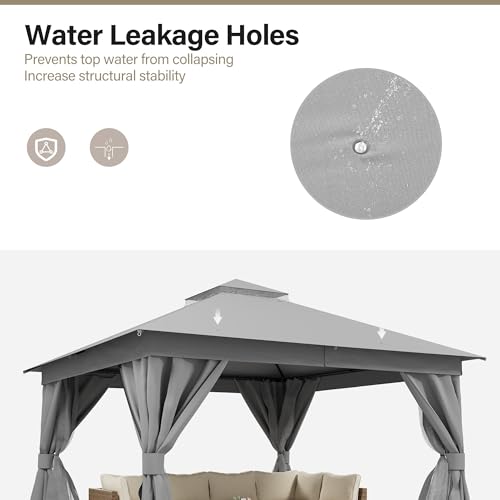 LAUSAINT HOME Gazebo 12x12ft, Heavy Duty Patio Gazebo with Expansion Bolts, Party Canopy Tent with Double Roofs, Mosquito Nettings and Privacy Screens for Backyard, Garden, Lawn, Grey - color: Gray, size: 12'x12'