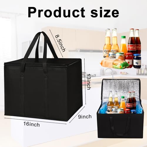 JNYONG 2 Pack Insulated Reusable Grocery Shopping Bags with zippered top,Food Delivery Bag,Collapsible Cooler Bag for Frozen Foods - size: 2 Pack