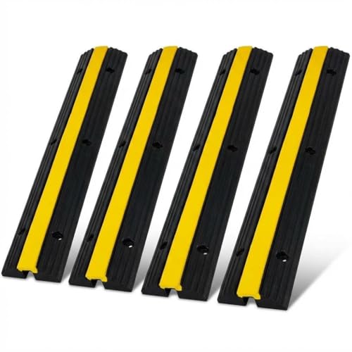 Cable Protector Ramp, 4 Pack of 1 Channel, 18000 lbs Capacity Heavy Duty Rubber Speed Bumps, Floor Cord Cable Protector Wire Cover, Driveway Hose Protector for Residential Areas, Asphalt Concrete