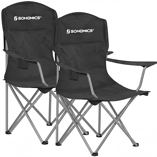 SONGMICS Set of 2 Folding Camping Chairs, Comfortable, Heavy Duty Structure, Max. Load Capacity 330 lb, Outdoor Chair with Cup Holder, for Camping, Garden, Fishing, Terrace, Black UGCB08BK - color: Black, style: 2PC (21.3"D x 33.9"W x 38.2"H)
