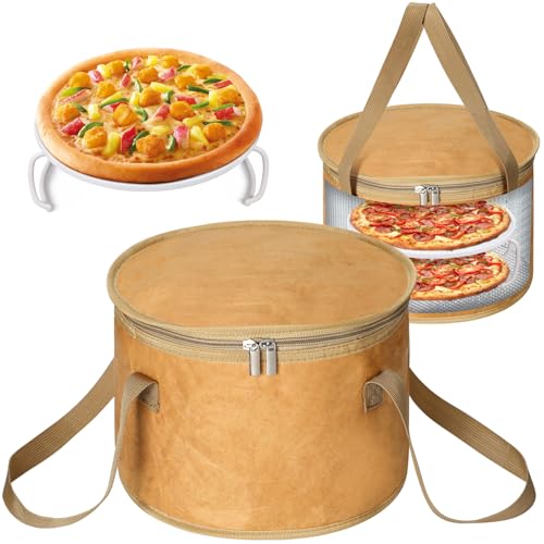 Pickmesh Round Pie Carrier 12 x 7 Inch Insulated Casserole Carriers with Lid and Detachable Handle for Hot or Cold Food Cake Transport Thanksgiving Christmas Gift(Buffalo Leather Color) - color: Buffalo Leather Color
