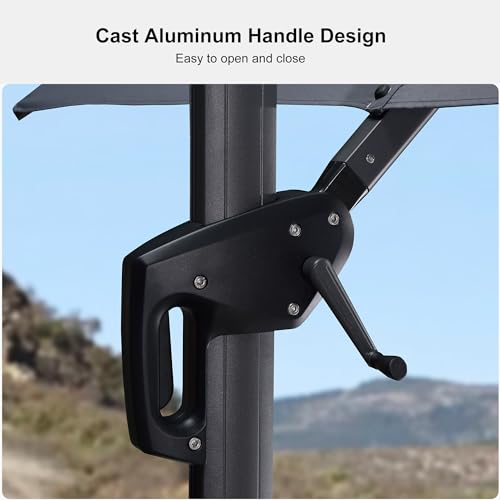 PURPLE LEAF 10 Feet Patio Umbrella Outdoor Cantilever Solar Powered LED Square Umbrella Aluminum Offset Umbrella with 360-degree Rotation for Garden Deck Pool Patio Light Grey - color: Light Grey, size: 10' X 10', style: Standard（LED）