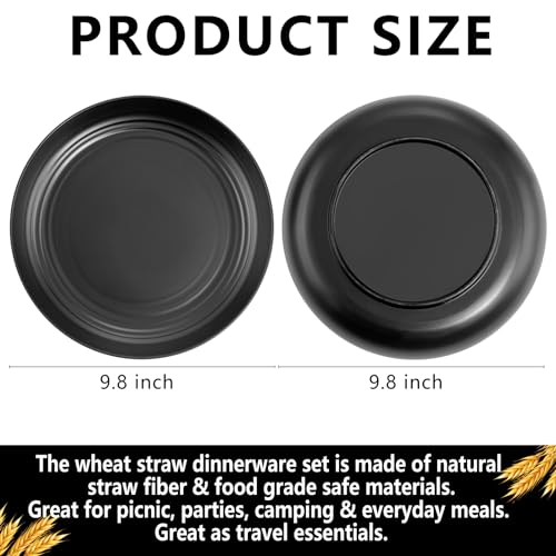 supernal 16pcs Black Wheat Straw Plates,10 inch Unbreakable Dinner Plates,Reusable Plastic Plates,Dishwasher & Microwave Safe,Lightweight Dinnerware Plat Set for Kitchen,Camping - color: Black