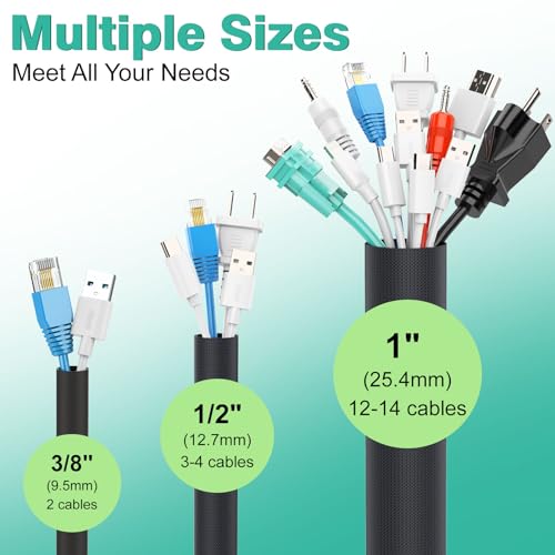 UOMTFAI Dog and Cat Cord Protector 10ft - 3/8inch, Flexible Cable Sleeve for Easy Cord Management, Protects Cables from Pets Chewing, Ideal for USB, Power, Audio and Video Cords - Black - color: Black, size: 3/8"-10ft