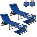 FUNDANGO 4 in 1 Tanning Chair with Face Hole, Beach Lounge Chair w/Canopy Shade & Side Table Chaise Lounge Chairs for Patio, Pool, Lawn, Sunbathing, 5-Position Adjustable Sun Lounger, Set of 2 Blue - color: #Ucp 2 Pack Blue, style: UltimateComfort Pro 5 P