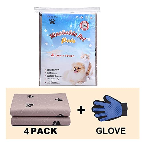 Washable Dog Pee Pads with Puppy Grooming Gloves,Puppy Pads,Reusable Pet Training Pads,Large Dog Pee Pad,Waterproof Pet Pads for Dog Bed Mat,Super Absorbing Whelping Pads - size: 24x24 Inch (Pack of 4)