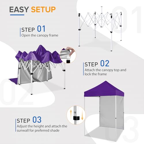 EAGLE PEAK Pop up Canopy 5x5, Outdoor Portable Canopy Tent with One Removable Sunwall, Carry Bag Included, Purple - color: Purple