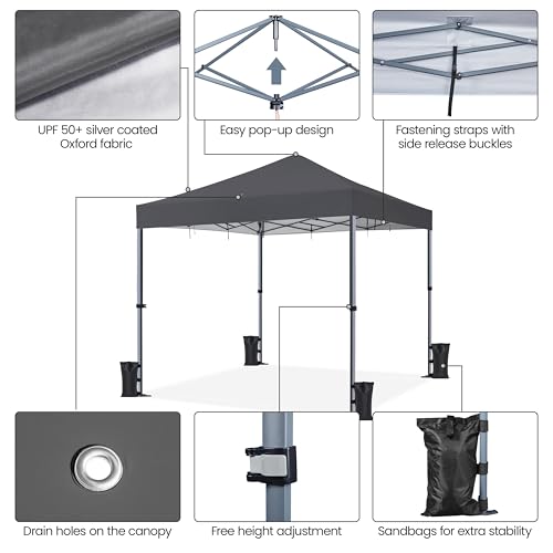 Yaheetech 12x12 Pop Up Canopy Easy Set-up Tent, Portable Outdoor Canopy Instant Tent, Commercial Gazebo with Wheeled Carry Bag & 4 Sandbags for Home, Party & Outdoor Activities, Dark Gray - color: Dark Gray, size: 12x12