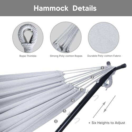 SUNCREAT 2-in-1 Convertible Extra Large Hammocks with Stand, Heavy Duty 2 Person Hammock for Outside with Stand, Patented, Light Gray - color: A-light Gray