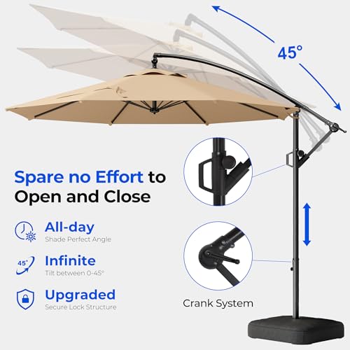 HOMSHADE 10ft Patio Umbrella with Base Included, 8-Year-Non-Fading Cantilever Umbrella with Solution-Dyed Acrylic Fabric, UPF50+ UV Protection with Easy Tilt and Crank for Pool Deck and Garden(Buff) - color: Buff