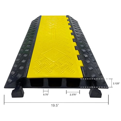 Electriduct 3 Channel Cable Protector Traffic Wire and Hose Ramp Cord Cover 2.125 Inch Channels Heavy Duty 40,000 lbs per Axle - CR600 - Rubber Black Base/Yellow Lid - size: 1 Ramp