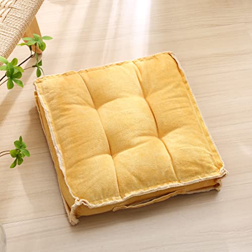 Verpert Square Thick Floor Seating Cushions,Solid Thick Tufted Cushion Meditation Pillow for Sitting on Floor,Tatami Pad for Guests or Kids Reading Nook, Yoga Living Room Sofa Balcony Outdoor(Yellow) - color: Yellow