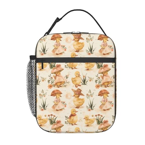 Reusable Vintage Dressed-Up Duck Lunch Box for Kids Girls Boys Women Adult, Insulated Animal Lunch Bag,Polyester Cooler Cute Handbags Case for School Picnic Work Travel Beach or Hiking - color: Duck 06