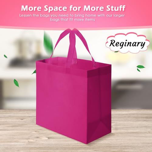 Reginary 100 PCS Reusable Totes Bags - Non Woven Grocery Handle Bags for Shop Events & Retail Store(Rose Pink) - color: Rose Pink