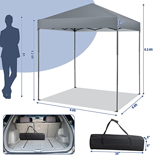 Tangkula 6.6x6.6 Ft Pop Up Canopy, 1 Person Instant Setup Canopy Tent with Center Lock, UPF 50+ Sun Protection, 8 Stakes, 4 Ropes, Portable Outdoor Canopy with Carrying Bag - color: Gray, size: 6.6x6.6FT