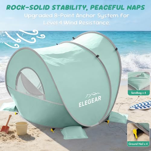 Elegear Pop Up Baby Beach Tent with Mini Canopy, CumbreX™ UPF 50+ UV Protection Baby Tent Sun Shelter, 1S Setup Portable Baby Beach Essentials Shade for Infant Toddler Outdoor Indoor Play - Green - color: Green