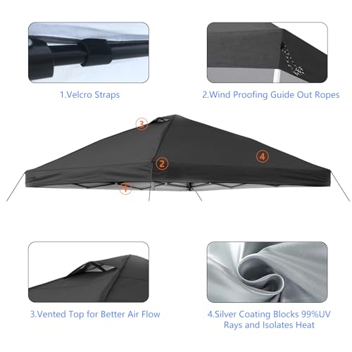 10x10 Canopy Replacement Top Cover with Air Vent, 210D Silver Coated Waterproof Polyester, Pop Up Tent Cover for Straight Leg Canopy Frame, Canopy Top Only - color: Black
