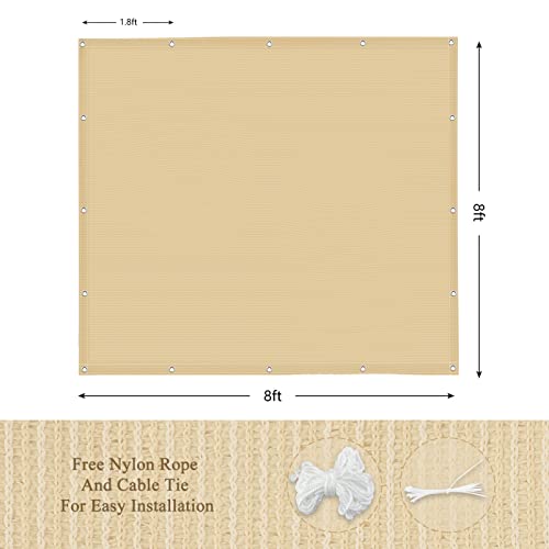 90% Outdoor Sun Shade Cloth, 8' x 8', Pergola, Deck, and Backyard Patio Sunshade with UV Protection, Heat Resistant HDPE Material, Reinforced Grommets (8x8 FT, Wheat) - color: 1-wheat, size: 8x8 FT