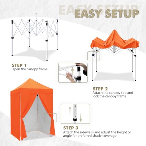 EAGLE PEAK 5x5 Instant Canopy with 4-Side Wall Panels, Small Pop up Portable Canopy Tent with Carry Bag, Light Weight Sun Shelter for Sports, Camping and Beach, Orange - color: Orange