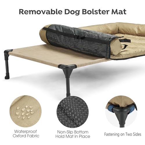 Veehoo Cooling Elevated Dog Bed Add Removable Waterproof Bolster Cushion Mat, Raised Pet Cot with Breathable Teslin Mesh, No-Slip Feet, Dog Couch Bed for Indoor Outdoor, 42x30inches, Beige, CWC2331B - color: Beige Coffee, size: 42.0"l X 30.0"w X 7.0"th