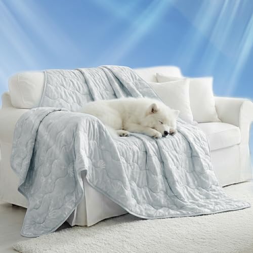 NWK Dog Cooling Blanket, Q-Max>0.345, Ice Silk Cool to Touch Material, Bed Cover, Furniture Protector Couch Sofa for Summer, Anxiety Relief-Machine Washable (Misty Gray,60'' X 80'') - color: Misty Gray, size: 60*80