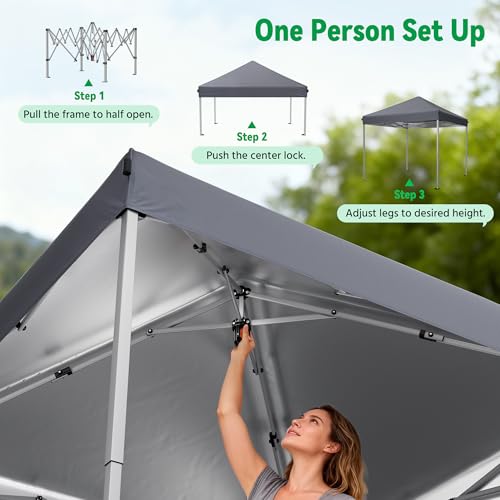 Driftalia 10x10 Pop Up Canopy Tent, Instant Setup Portable Canopy with Carry Bag, 4 Sandbags and 8 Stakes for Outdoor Events, Parties & Camping - Dark Grey - color: Dark Grey, size: 10x10ft