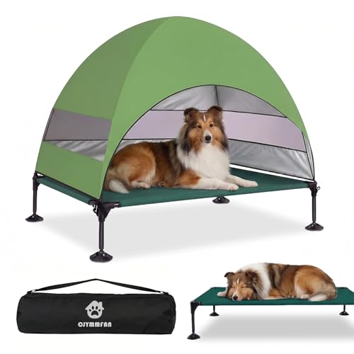 Elevated Dog Bed with UV-Proof Canopy, Outdoor Dog Tent with Powerful Adjustable Feet, Portable Pet Cot with Wider Shade, Raised Cooling Bed for Camping, Patio, Beach, Poolside - color: Green, size: Large: 42.0"L x 30.0"W x 33.0"Th