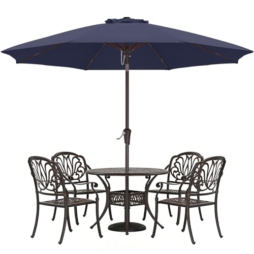 ABCCANOPY 10FT Patio Umbrella with Push Button Tilt and Crank, 8 Ribs UV Protection Pool Umbrella for Garden, Lawn, Deck & Backyard (Navy Blue) - color: Navy Blue, size: 10FT