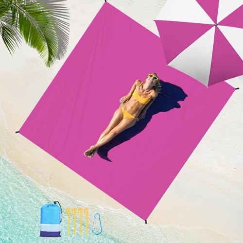 Beach Blanket Waterproof Sandproof Oversized Lightweight 78''×110'' 1-7 Adults Blanket Beach Large Picnic Mat for Travel Camping Hiking Picnic - color: Raspberry, size: 78''x110''