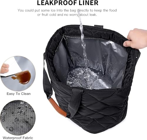 Insulated Cooler Bag Reusable Grocery Tote Bags Transport Large Lunch Box for Women - color: Satin Black